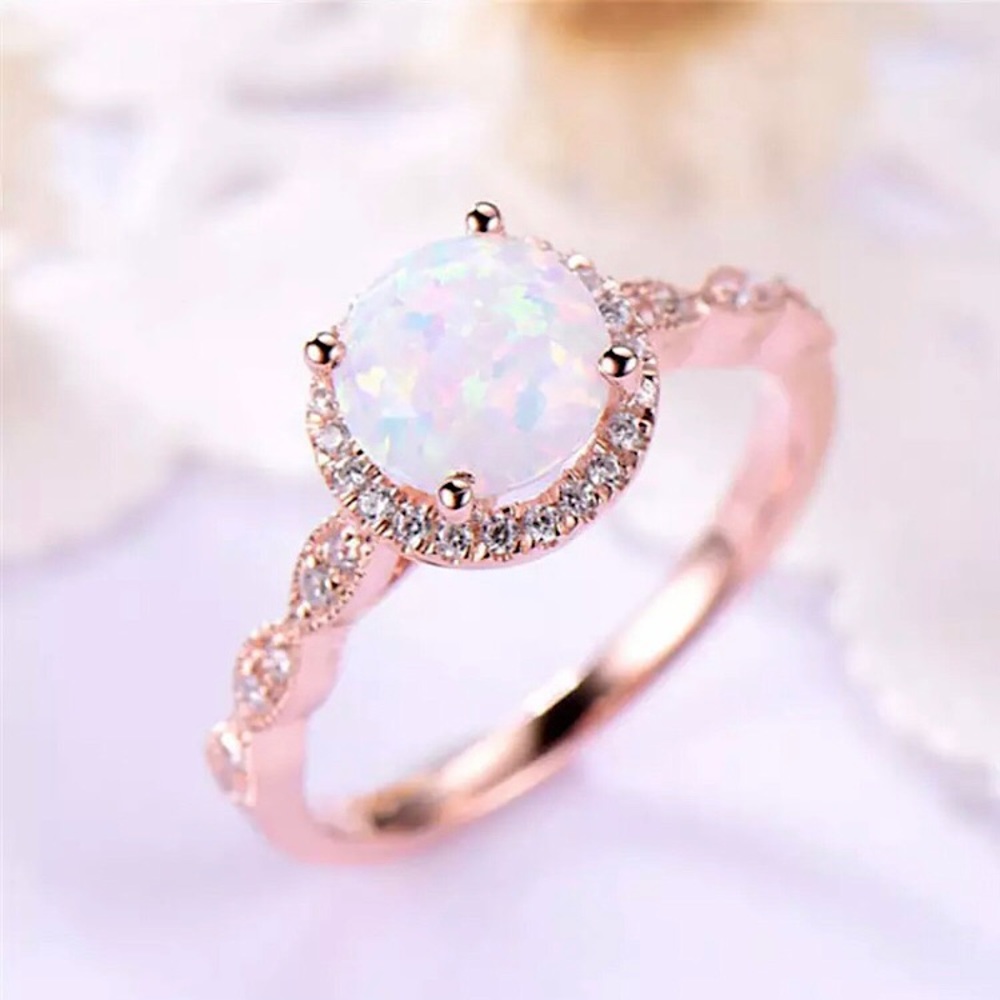 Victorian Opal Diamond Cubic Zirconia Gold Ring